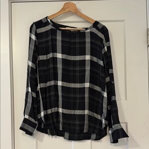 LOFT Black and White Long Sleeve Boxy Blouse